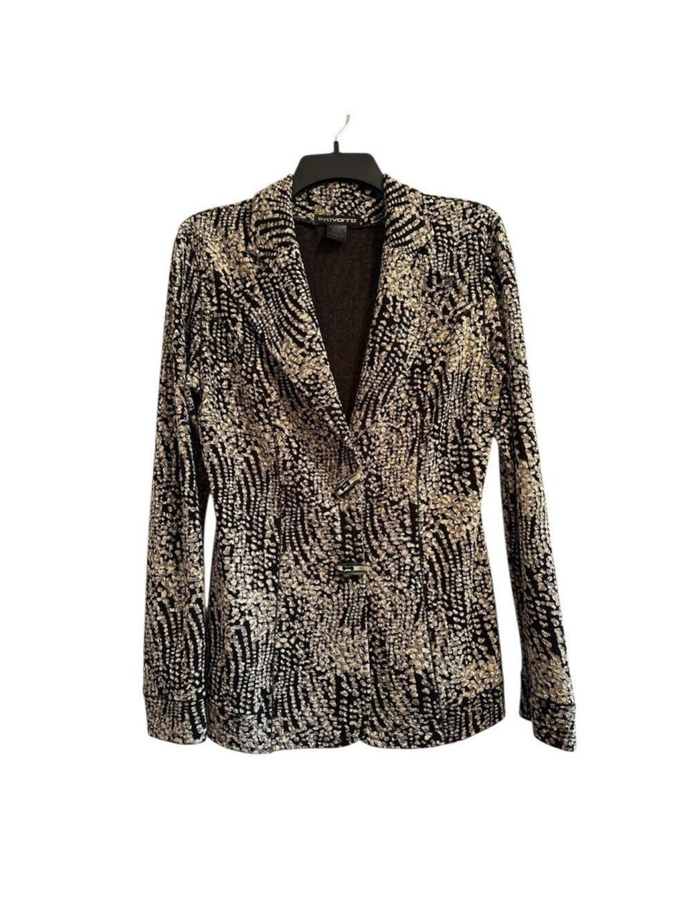 Evovorro Chic Business Blazer Jacket Womens Large Black & Gold Made in USA